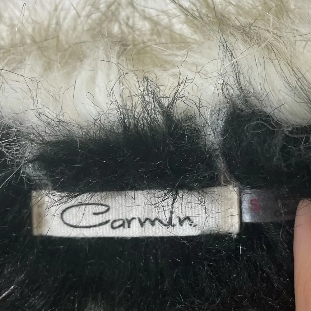 Carmin Black and Ivory Striped Fuzzy Faux Fur Coat size small